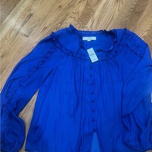 LOFT Women's Vibrant Blue Ruffle Blouse XS. NWT